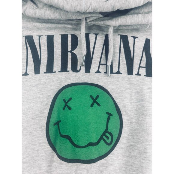 H&M Womens XS Nirvana Gray Hoodie With Green Smiley Graphic Grunge Band Music - Picture 3 of 8